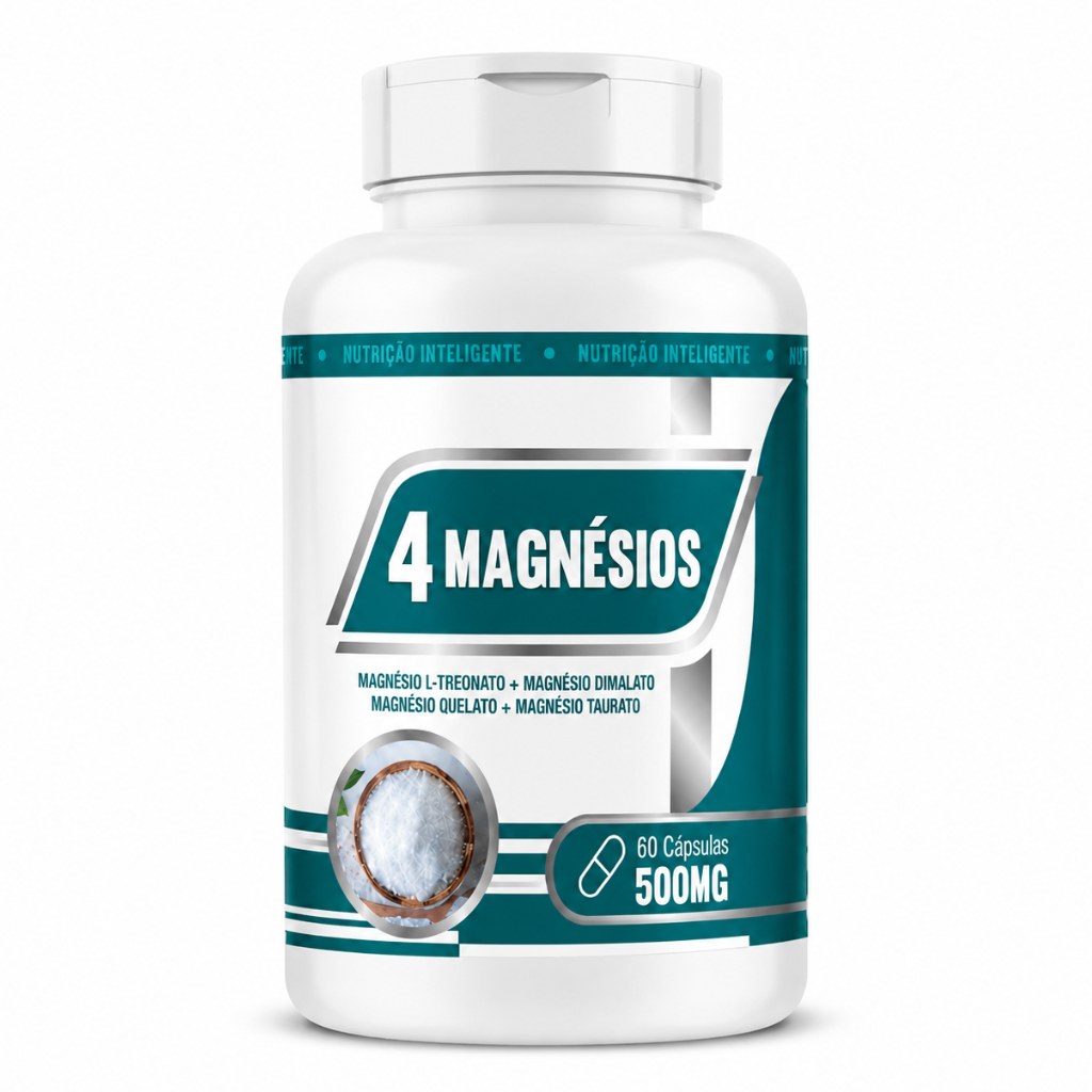 4 magnesios - Treonato, Dimalato, Quelato e Taurato 500mg 60 cápsulas RN Suplementos